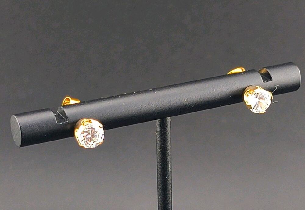 Vintage 14K Yellow Gold Solitaire Stud Earrings Cubic Zirconia CZ 1.17g